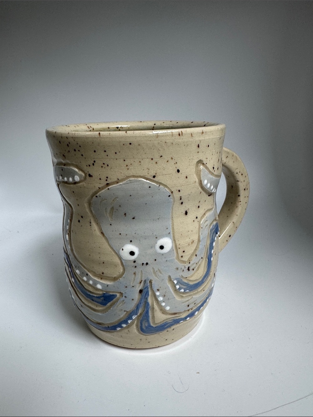 Handcrafted pottery Octopus Ceramic Mug - Blue speckled